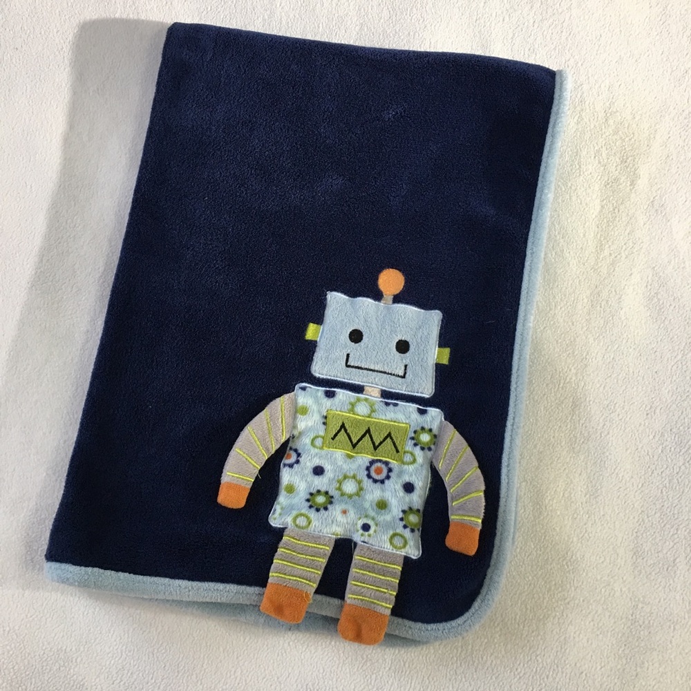 Robot buddy navy fleece baby blanket